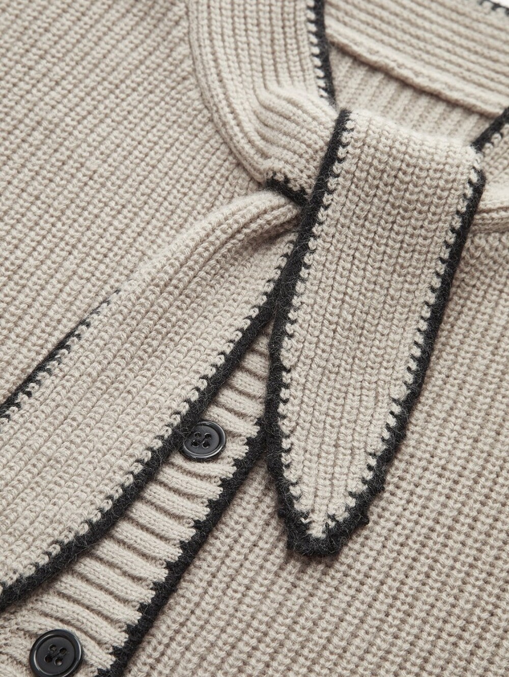 NWT COMMENSE | Tie Neck Contrast Trim Wool Blend Cardigan - Picture 4 of 9